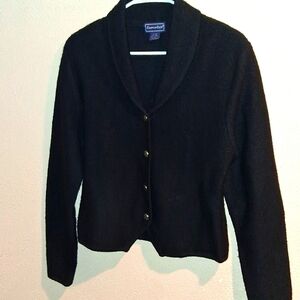 Charter Club 100% Wool Cardigan Sweater Blazer Old Money Black M